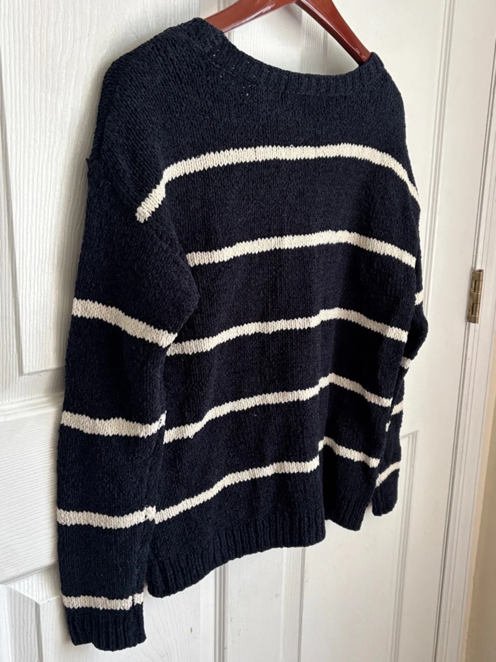 One Grey Day Navy blue white stripe cotton sweater size XS nautical casual warm
